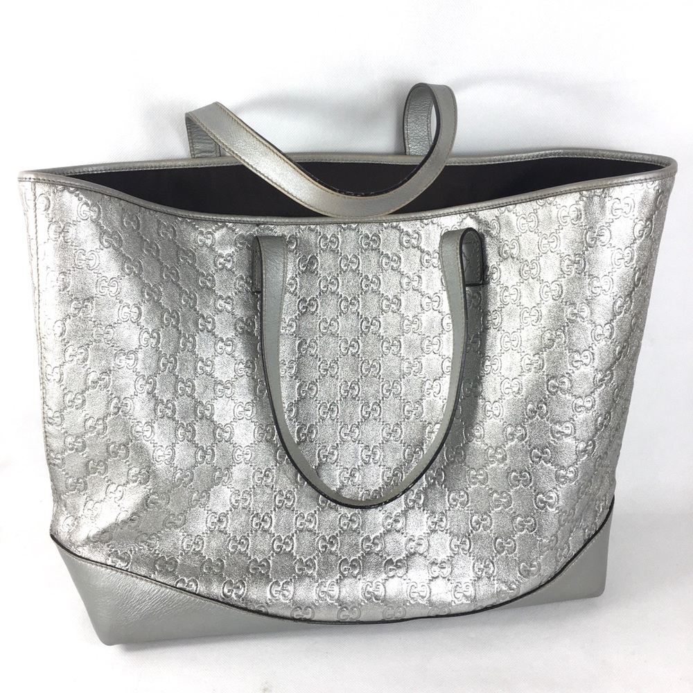 💎HUGE PLATINUM GUCCI LEATHER TOTE - Picture 2 of 16